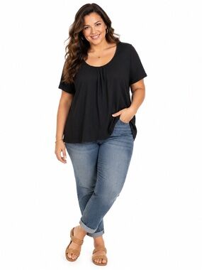 JMS Just My Size Women’s Size 24W Black Gathered Scoop Neck Short Sleeve Tee